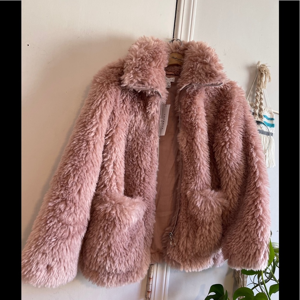 Topshop Pink Faux Fur Jacket